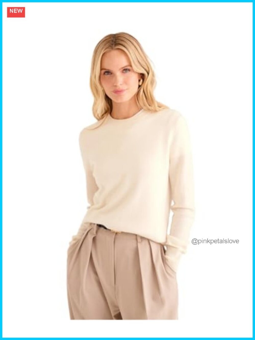 Cashmere Crewneck Sweater Classic Fit Pullover Ribbed Trim